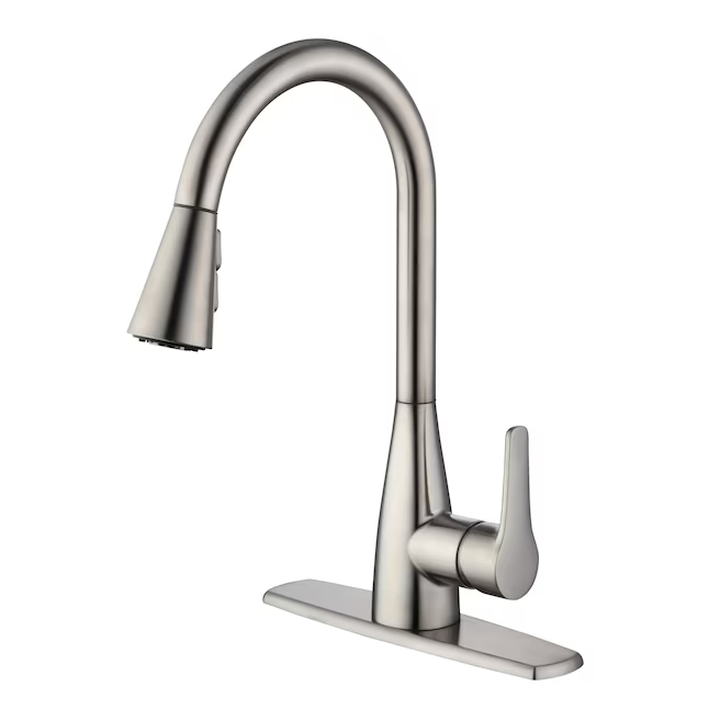 Project Source Ellesburg Stainless Steel Single Handle Pull-down Kitchen Faucet with Deck Plate