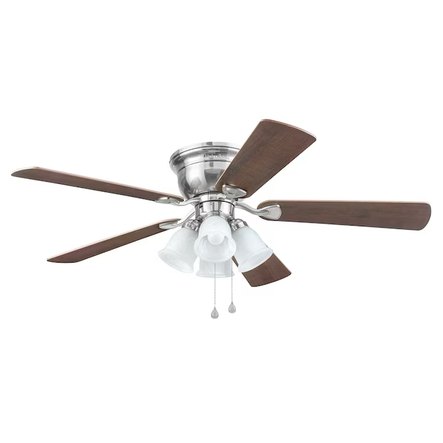 Harbor Breeze Centreville 52-in Brushed Nickel Indoor Flush Mount Ceiling Fan with Light (5-Blade)