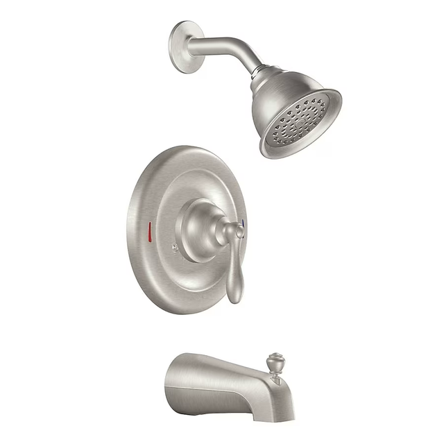 Moen Caldwell Spot Resist Brushed Nickel 1-handle Single Function Round Bathtub and Shower Faucet Valve Included