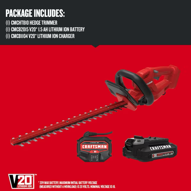 CRAFTSMAN V20 Cortasetos con batería de 20 voltios máx., 20 pulgadas, 1,5 Ah (batería y cargador incluidos)