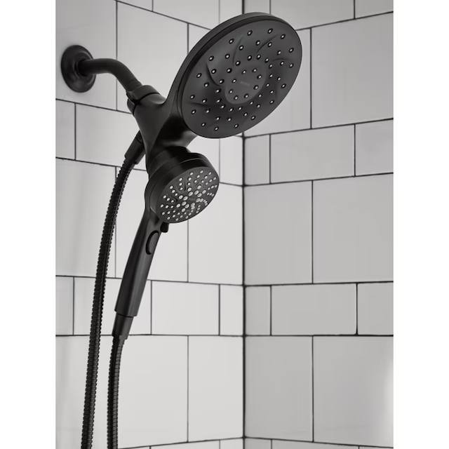 Grifo para bañera y ducha redondo de una manija y múltiples cabezales Moen Graeden Magnetix, color negro mate, con válvula incluida