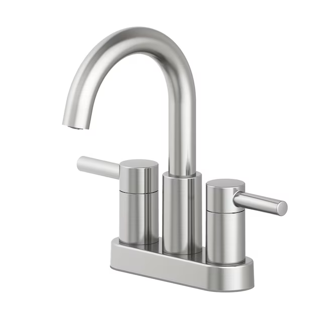 allen + roth Harlow Brushed Nickel 4-in centerset 2-Handle WaterSense Bathroom Sink Faucet with Drain and Deck Plate