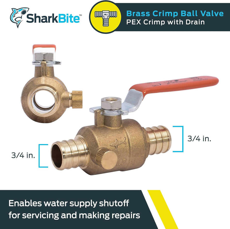 SharkBite Válvula de bola engarzada de latón de 3/4 pulg. con drenaje/ventilación