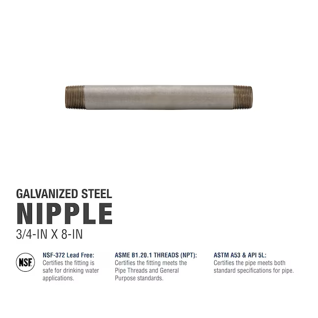 RELIABILT 3/4-in x 8-in Galvanized Nipple