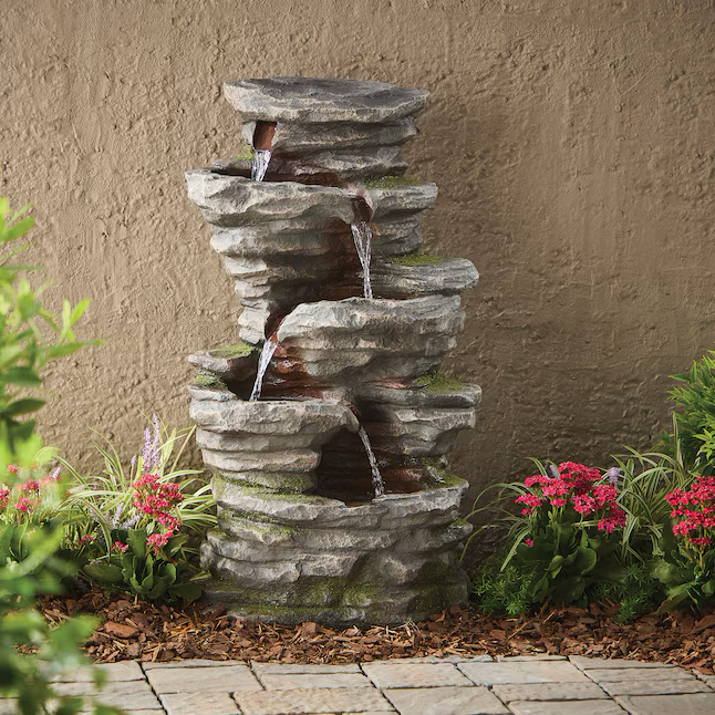 allen + roth 40.2-Inches H Resin Water Rock Outdoor Fountain Pump Included