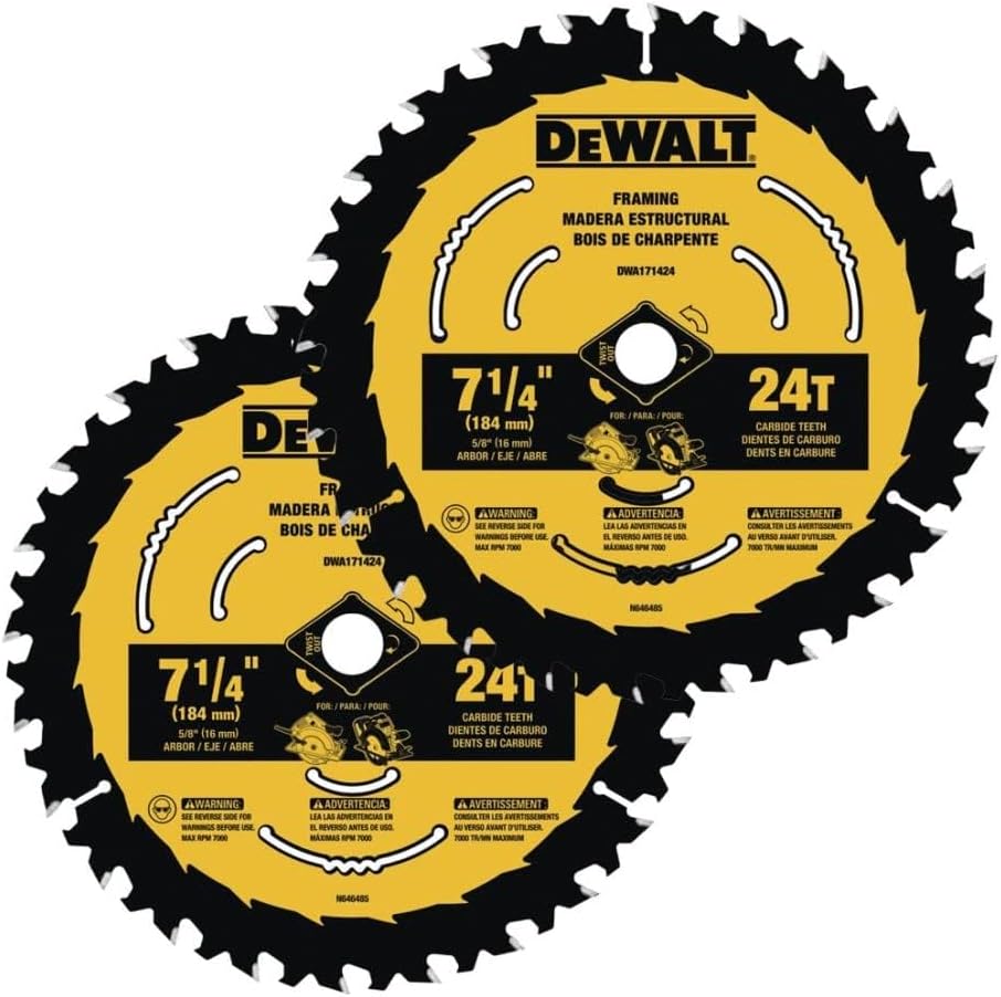 Hoja de sierra circular DeWalt, 7 1/4 pulgadas, 24 dientes, corte de madera (paquete de 2)