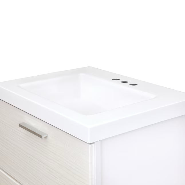 Style Selections Acadia tocador de baño con lavabo individual blanco de 24 pulgadas con tapa de mármol cultivado blanco