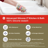 Masilla de silicona blanca GE Advanced Silicone 2 para cocinas, baños, bañeras y azulejos, 2.8 oz