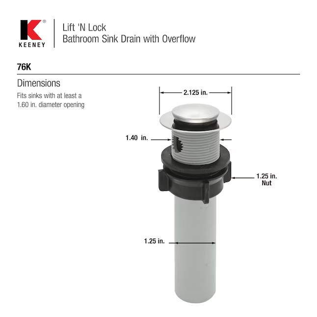 Keeney Lift 'N Lock Chrome Bathroom Sink Pop Up Drain