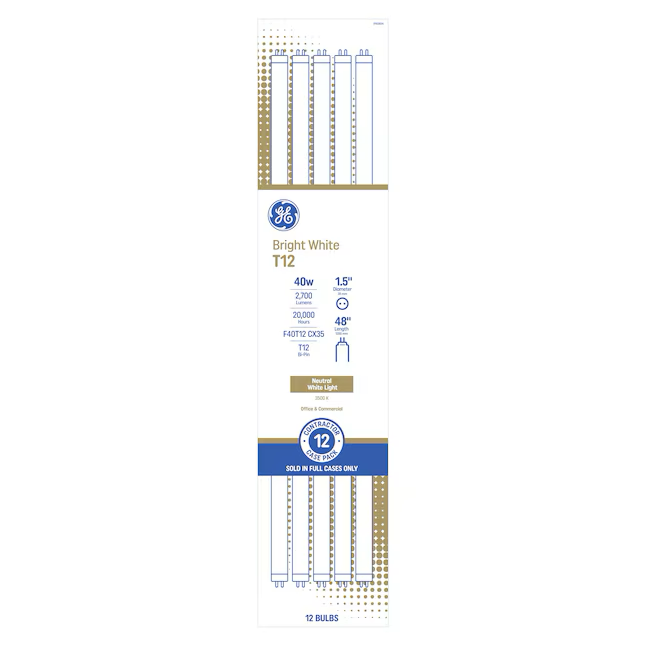 GE 40-Watt EQ T12 Bright White Medium Bi-pin (g13) Dimmable Fluorescent Light Bulb (12-Pack)