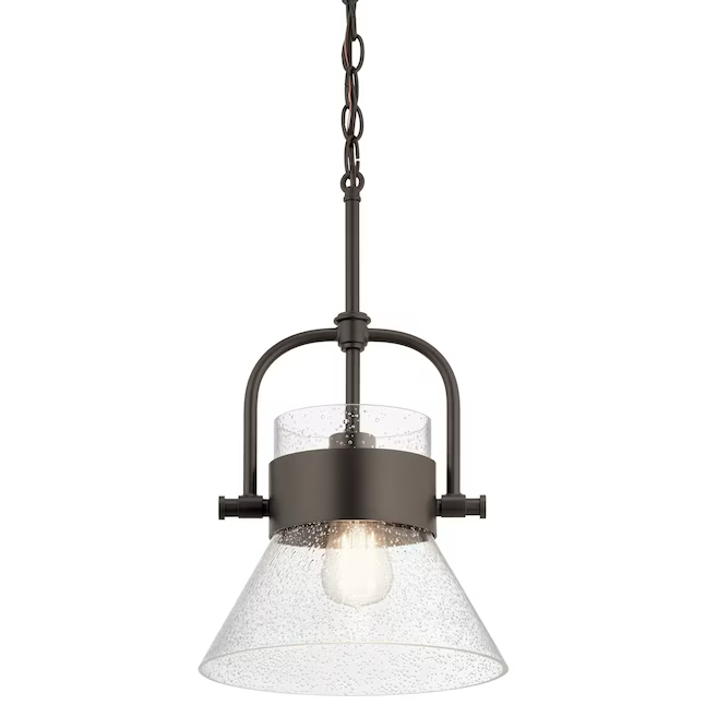 Kichler Aldean Olde Bronze Farmhouse Seeded Glass Cone Hanging Pendant Light