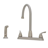 Project Source Everfield Stainless Steel Double Handle High-arc Kitchen Faucet with Deck Plate and Side Spray Included