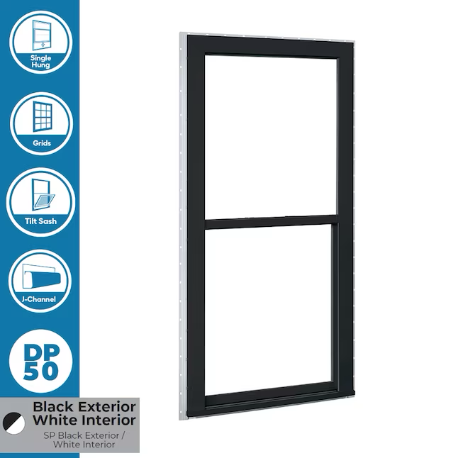 RELIABILT Serie 150 Nueva construcción Jamba de 23-1/2 x 35-1/2 x 3-1/4 pulgadas Ventana de baja emisividad de vinilo negro Media pantalla incluida