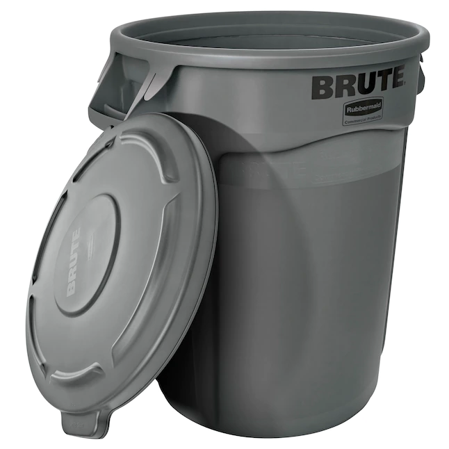 Rubbermaid Commercial Products BRUTE Bote de basura de plástico gris con tapa, 44 galones