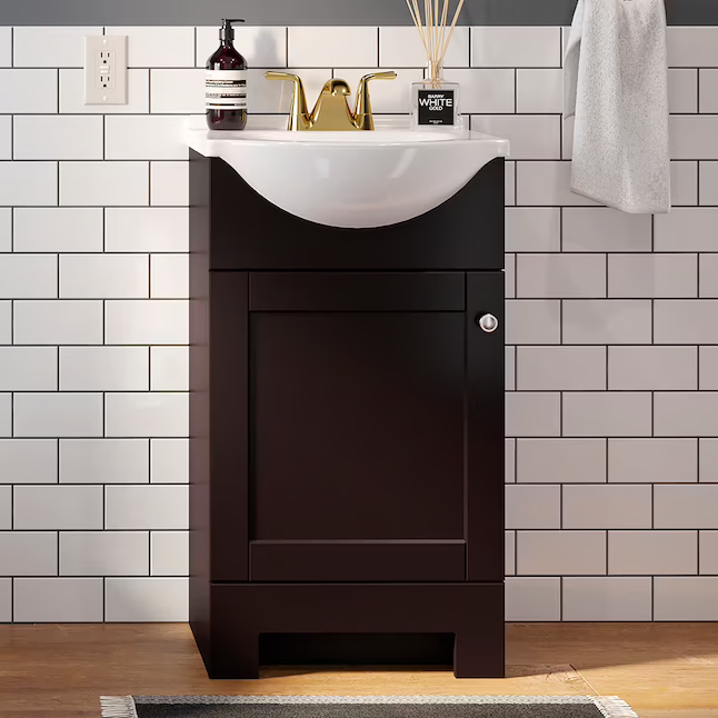 Style Selections Euro tocador de baño con lavabo individual de 18 pulgadas con tapa de mármol blanco cultivado