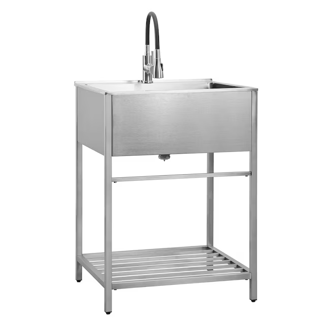 Style Selections 22-in x 25-in 1-Basin Stainless Steel Freestanding Laundry Sink with Drain with Faucet