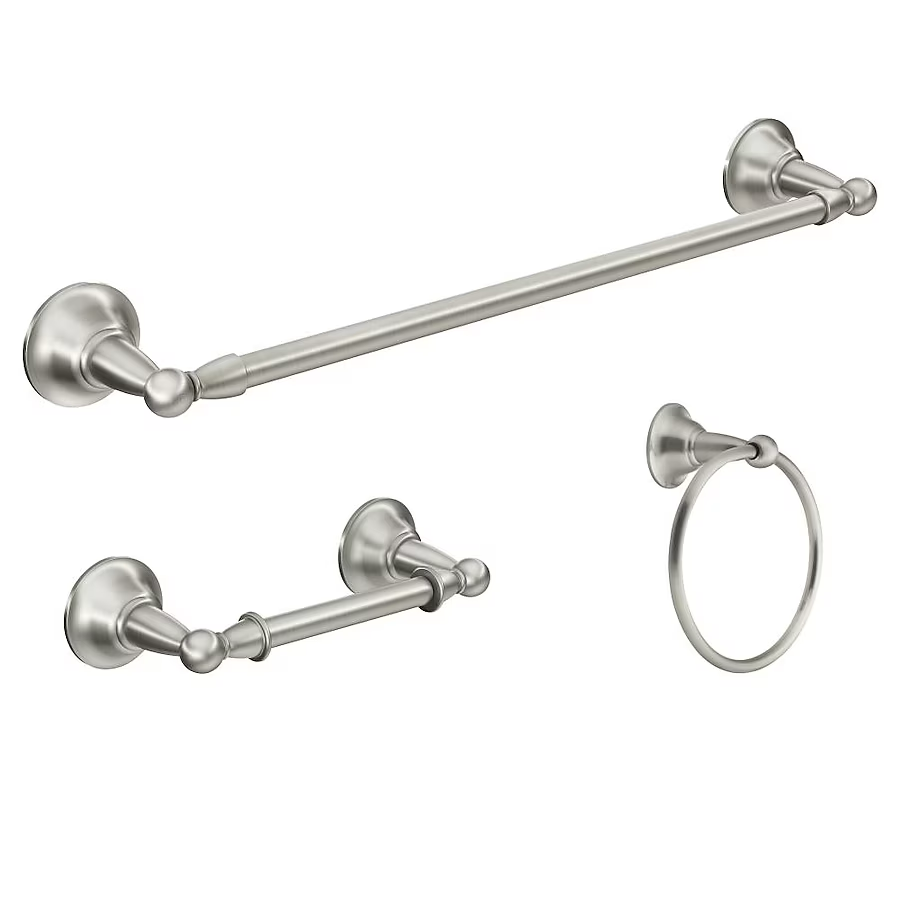 Moen 3-Piece Sage Brushed Nickel Decorative Bathroom Hardware Set with Towel Bar,Toilet Paper Holder and Towel Ring