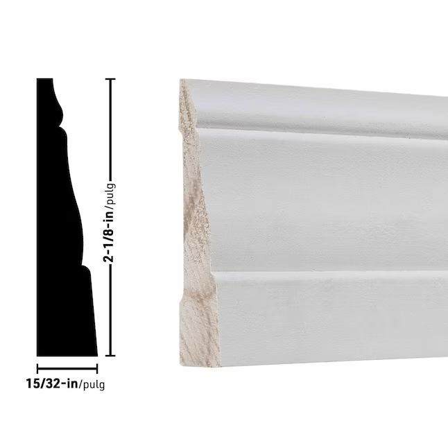 RELIABILT 15/32-in x 2-1/8-in x 12-ft Colonial Primed Pine 3635 Baseboard Moulding