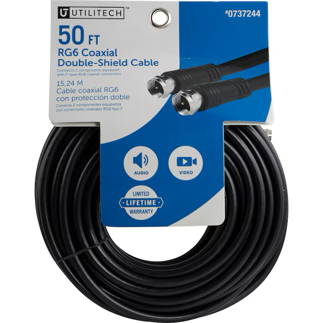 Cable coaxial Utilitech Rg6 negro de 50 pies