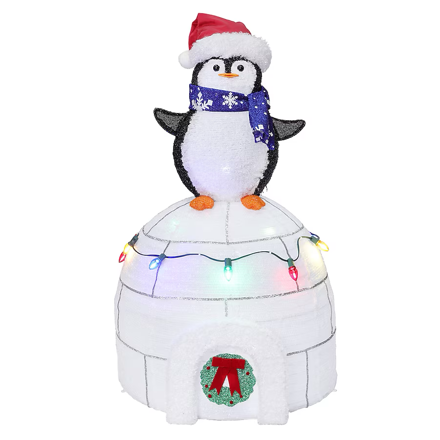 Decoración de pingüino e iglú emergente con luces LED de 3 pies de Holiday Living