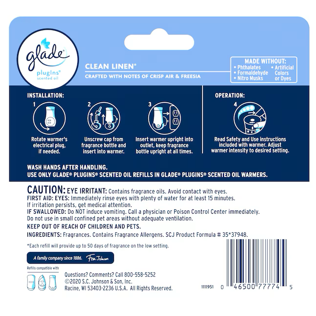 Glade 0,67 fl oz Clean Linen Nachfüll-Lufterfrischer (5er-Pack)