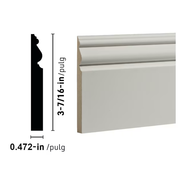 RELIABILT 15/32-in x 3-7/16-in x 8-ft Contemporary Primed MDF 3203 Baseboard Moulding