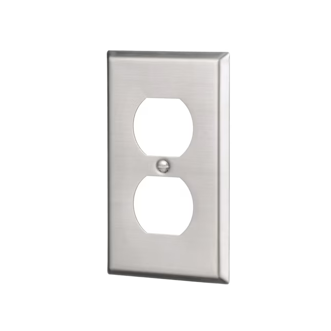 Eaton 1-Gang Standard Size Stainless Steel Stainless Steel Indoor Duplex Wall Plate