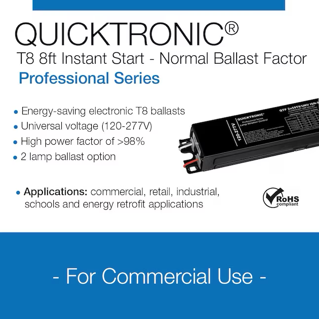 Balasto de luz fluorescente comercial QUICKTRONIC T8 de 2 bombillas