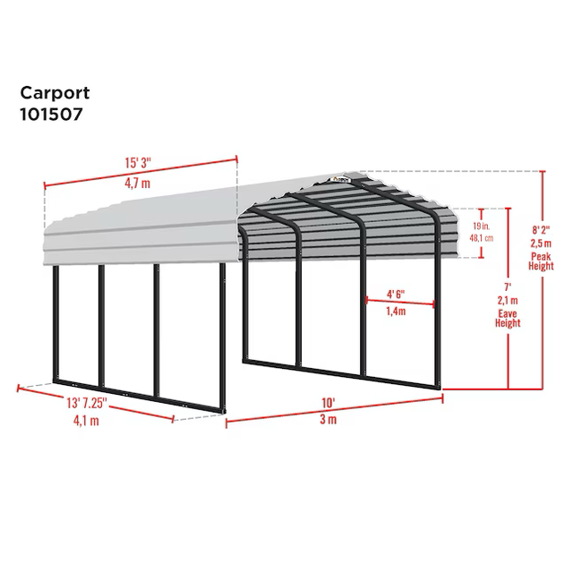 Arrow 10-ft W x 15-ft L x 7-ft H Eggshell Metal Carport