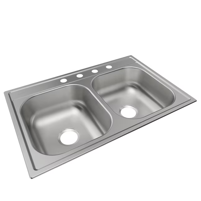 Elkay Dayton Drop-In 33-in x 22-in Stainless Steel Double Equal Bowl 4-Hole Kitchen Sink