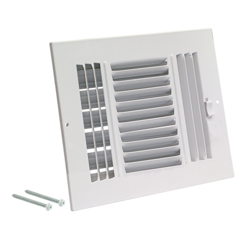 EZ-FLO Registro de pared/techo de acero de 3 vías, 8 pulg. x 4 pulg. (tamaño de conducto), blanco