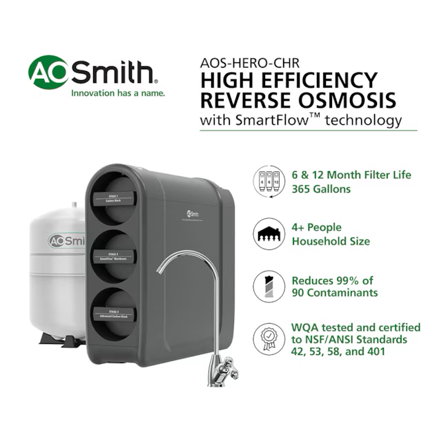 A.O. Smith High- Efficiency with SmartFlow Technology Mechanical Filtration Reverse Osmosis Filtration System