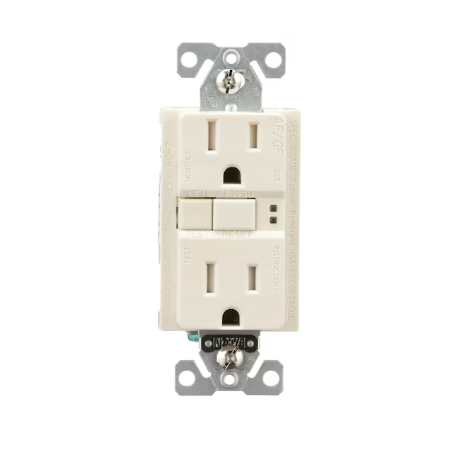 Eaton 15-Amp 125-volt Tamper Resistant AFCI GFCI Residential/Commercial Decorator Outlet, Light Almond