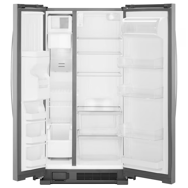 Refrigerador de dos puertas verticales Whirlpool de 24.6 pies cúbicos con máquina de hielo, dispensador de agua y hielo (acero inoxidable resistente a huellas dactilares)