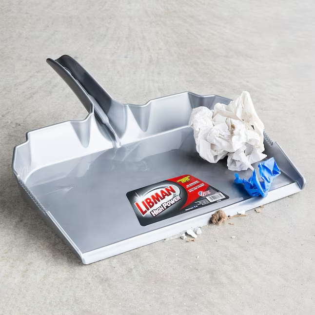 Libman Heavy Duty Handheld Dustpan - 18.25-in Wide - 3.5-in Deep - 18-in Handle - Gray - Built-in Teeth - Durable Plastic