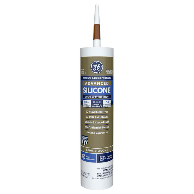 GE Advanced Silicone 2 Windows, Doors, Exteriors 10.1-oz Brown Silicone Caulk