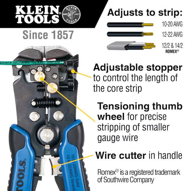 Alicates pelacables Klein Tools Katapult, de 10 a 20 AWG, sólidos y de 12 a 22 AWG, trenzados