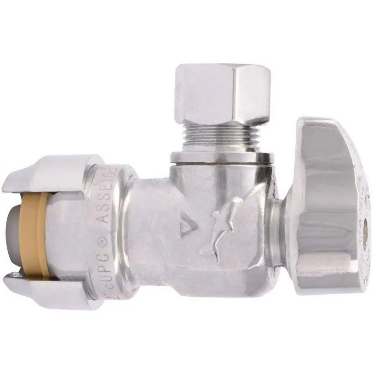 SharkBite 1/2 in. Push-to-Connect x 3/8 in. O.D. Compression Chrome-Plated Brass Quarter-Turn Angle Stop Valve