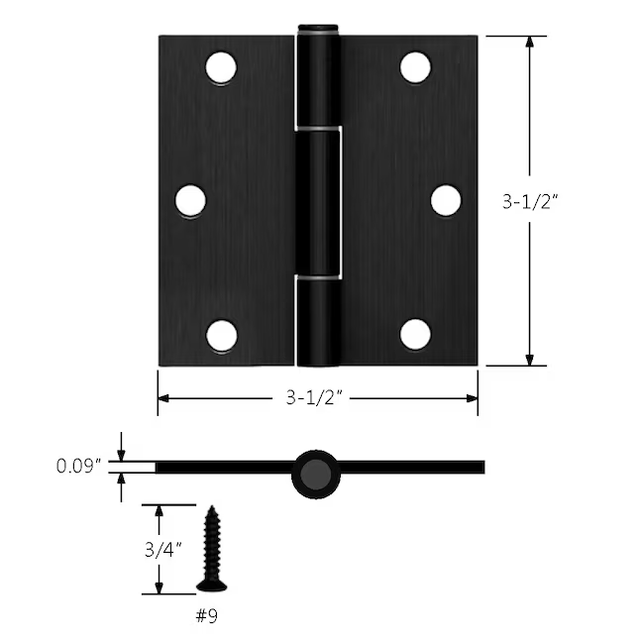 Bisagra para puerta interior o exterior de 3-1/2 in de alto x mortaja cuadrada en negro mate RELIABILT que no rechina (paquete de 3)