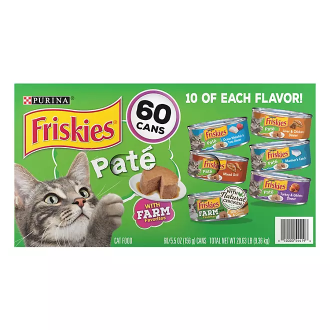 Purina Friskies Pate Paquete variado de comida húmeda para gatos, 5.5 oz., 60 ct.