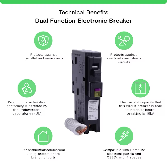 Square D Homeline 15-amp 1-Pole Dual Function Afci/Gfci Circuit Breaker