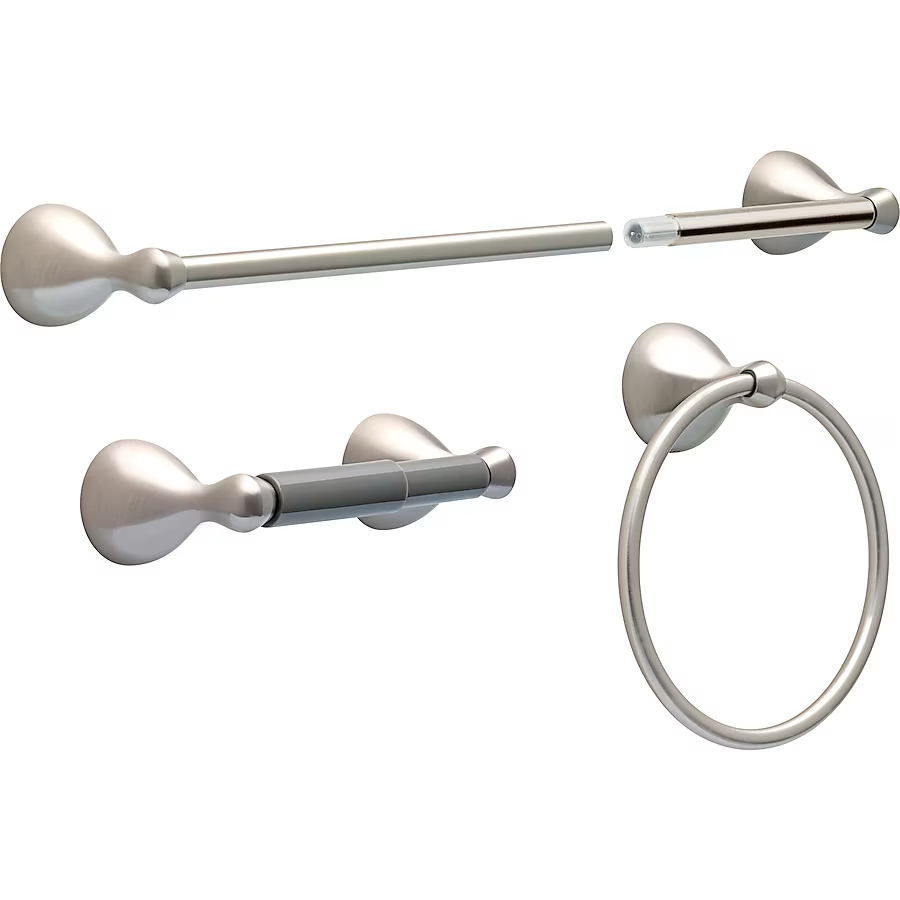 Delta 3-teiliges Foundations Spotshield Badezimmer-Hardware-Set aus gebürstetem Nickel mit Handtuchstange, Toilettenpapierhalter und Handtuchring