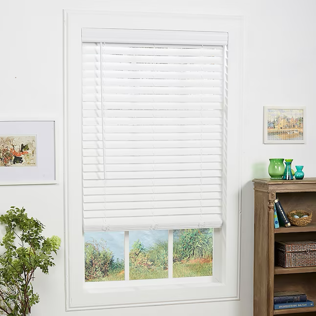 allen + roth Trim at Home 2-in Slat Width 47-in x 64-in Cordless White Faux Wood Room Darkening Horizontal Blinds