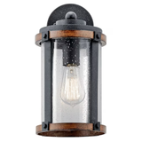 Kichler Barrington 1-Light 13-in Distressed Black and Wood Tone Outdoor Wall Light