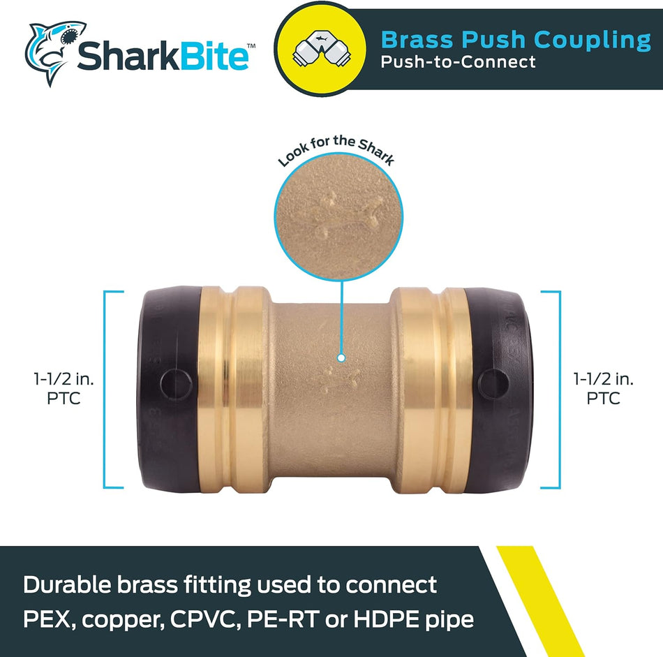 SharkBite 1-1/2 in. x 1-1/2 in. Brass Push Coupling