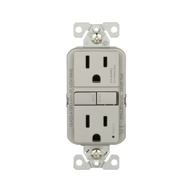 Eaton 15-Amp 125-volt Tamper Resistant GFCI Residential Decorator Outlet, Silver Granite