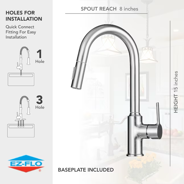 EZ-FLO Metro Brushed Nickel Single Handle Pull-down Kitchen Faucet with Deck Plate