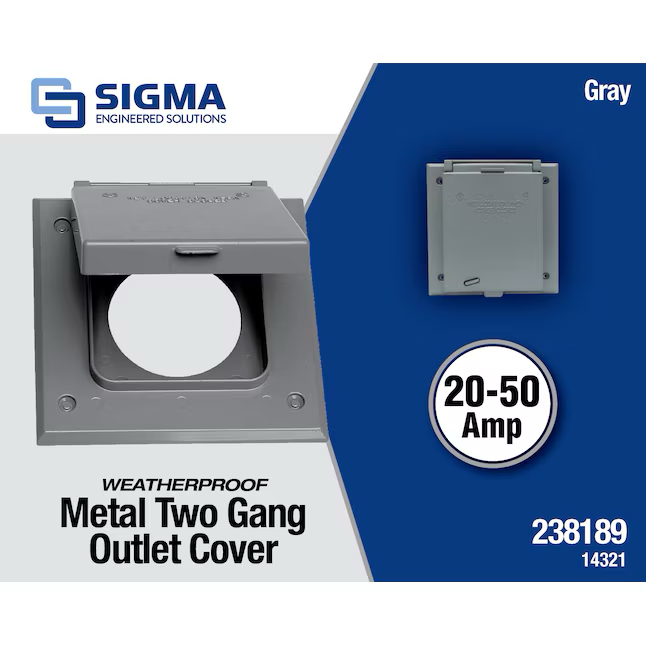 Sigma Engineered Solutions 2-Gang quadratische, graue, wetterfeste Abdeckung für Elektrodosen aus Metall