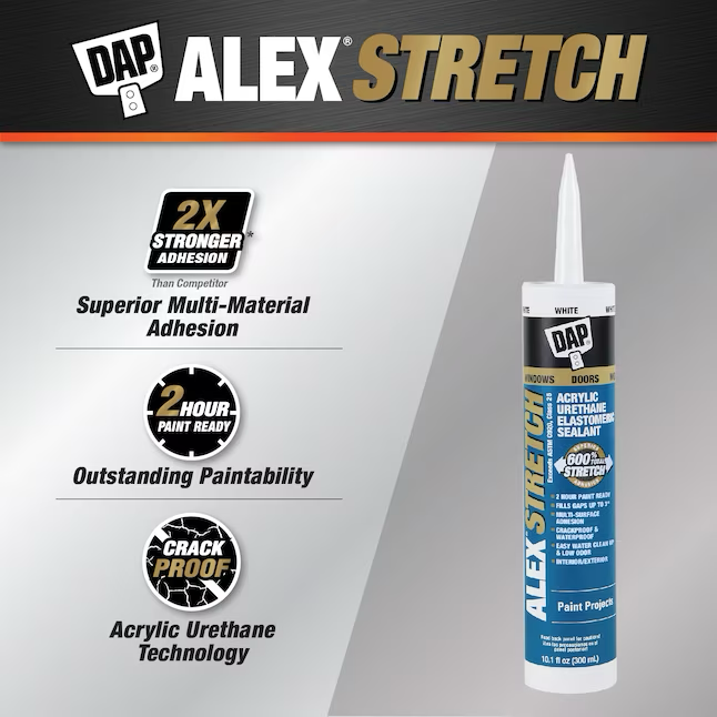 Sellador elastomérico de uretano acrílico pintable blanco Alex Stretch de DAP, 10.1 oz