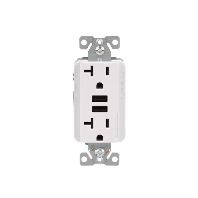 Eaton - Toma USB para decorador residencial/comercial, resistente a manipulaciones, 20 amperios, 125 voltios, doble tipo A, color blanco